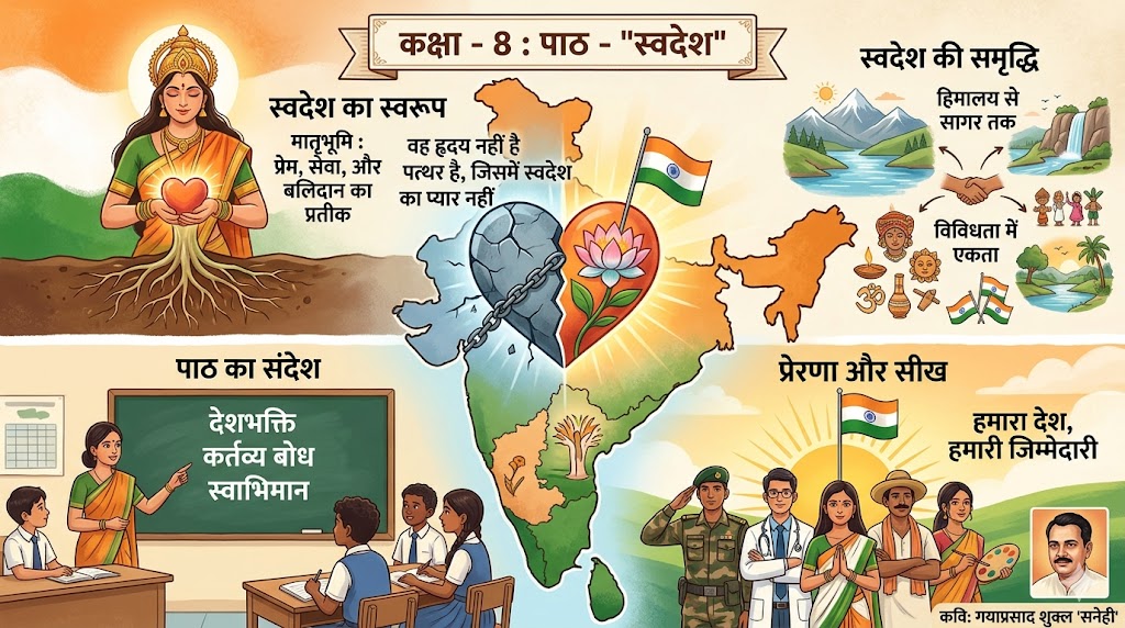 स्वदेश कविता (Class 8 Malhar Chapter 1) – सार, व्याख्या और शब्दार्थ | Complete Notes